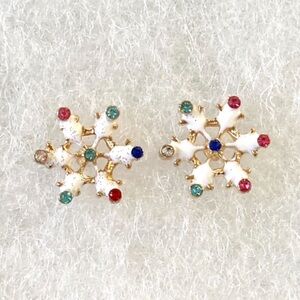 Multicolor Crystal Snowflake Gold Toned Stud Earrings